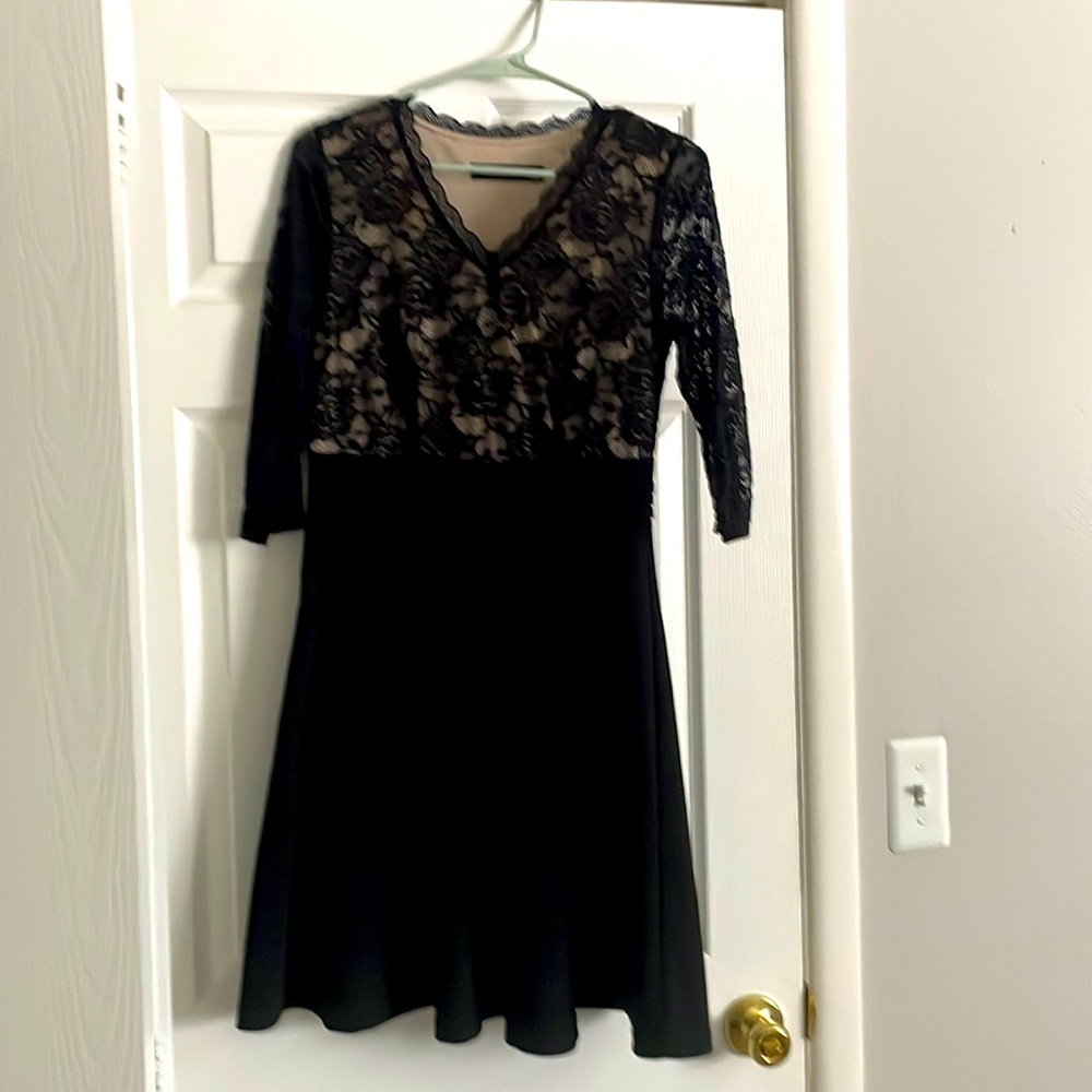 Black half sleeved fit and flare dress